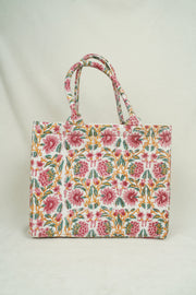 Quilted Block-Print Tote Bag - Floral