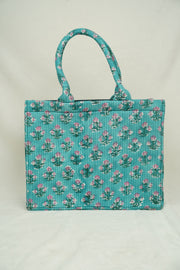Quilted Block-Print Tote Bag - Floral