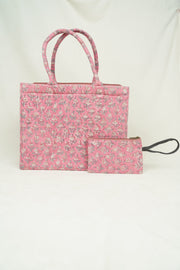 Quilted Block-Print Tote Bag - Floral