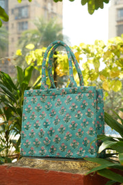 Quilted Block-Print Tote Bag - Floral