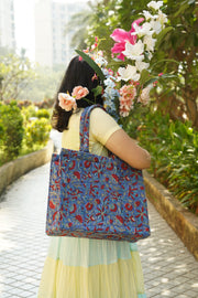 Quilted Block-Print Tote Bag - Floral