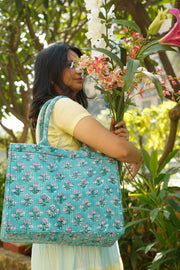 Quilted Block-Print Tote Bag - Floral