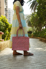 Quilted Block-Print Tote Bag - Floral