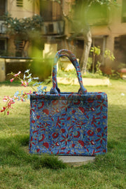 Quilted Block-Print Tote Bag - Floral
