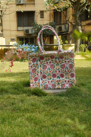 Quilted Block-Print Tote Bag - Floral