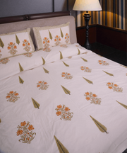 Amber Bloom Double Bedsheet Set - Handblock Printed Cotton