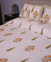 Amber Bloom Double Bedsheet Set - Handblock Printed Cotton