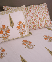 Amber Bloom Double Bedsheet Set - Handblock Printed Cotton