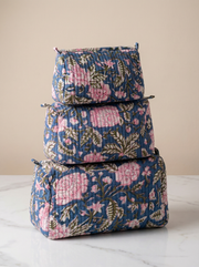 Quilted Block-Print Pouch Set of 3