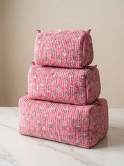 Quilted Block-Print Pouch Set of 3