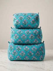 Quilted Block-Print Pouch Set of 3
