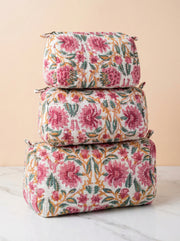Quilted Block-Print Pouch Set of 3