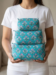 Quilted Block-Print Pouch Set of 3
