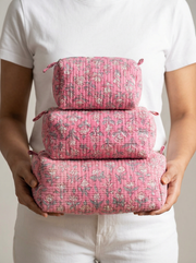 Quilted Block-Print Pouch Set of 3