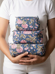 Quilted Block-Print Pouch Set of 3