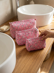 Quilted Block-Print Pouch Set of 3