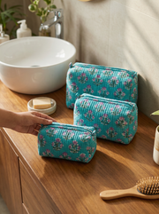 Quilted Block-Print Pouch Set of 3