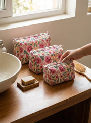 Quilted Block-Print Pouch Set of 3